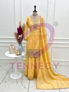 Yellow Embroidered Crunchy Silk Sharara Set