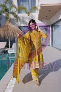 Yellow Sequins Zari Embroidered Suit Set