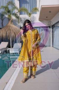 Yellow Sequins Zari Embroidered Suit Set
