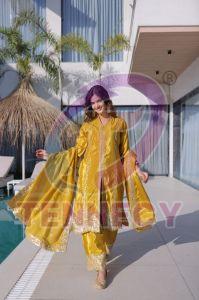 Yellow Sequins Zari Embroidered Suit Set