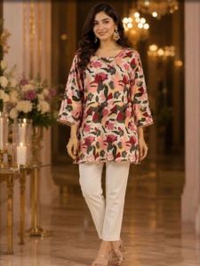 peach blossom printed kurti top
