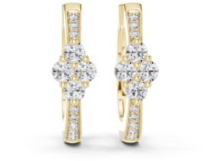 14K Floral Diamond Hoop Earrings