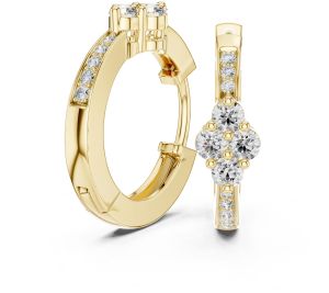 14K Floral Diamond Hoop Earrings