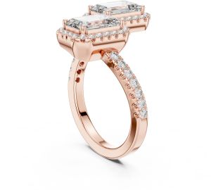 Twin Emerald Halo Diamond Ring