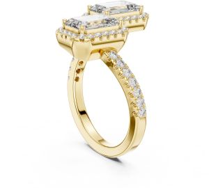 Twin Emerald Halo Diamond Ring