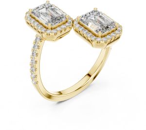 Twin Emerald Halo Diamond Ring