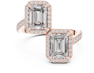Twin Emerald Halo Diamond Ring