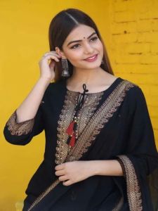 Ladies Black Rayon Kurta Sharara Set With Dupatta