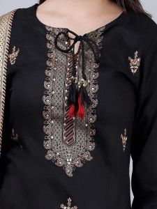 Ladies Black Rayon Kurta Sharara Set With Dupatta