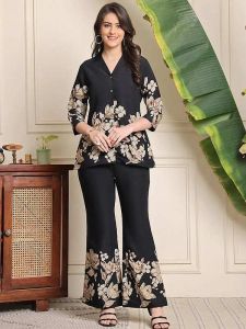 Ladies Black Viscose Rayon Printed Co-Ord Set