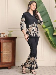 Ladies Black Viscose Rayon Printed Co-Ord Set
