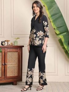 Ladies Black Viscose Rayon Printed Co-Ord Set