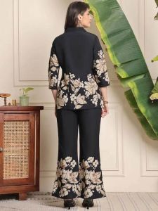 Ladies Black Viscose Rayon Printed Co-Ord Set