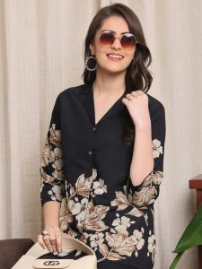 Ladies Black Viscose Rayon Printed Co-Ord Set