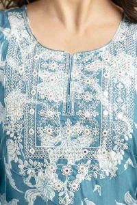 Ladies Light Blue Cotton Embroidered Kurti Salwar Set With Dupatta