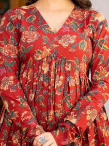 Ladies Maroon Rayon Printed Kurti Palazzo Set with Dupatta