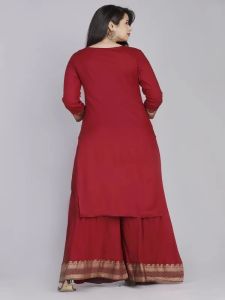 Ladies Plain Maroon Rayon Kurta Sharara Set With Dupatta