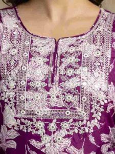 Ladies Purple Cotton Embroidered Kurta Salwar Set with Dupatta