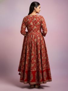 Ladies Red Printed Rayon Kurti Palazzo Set with Dupatta
