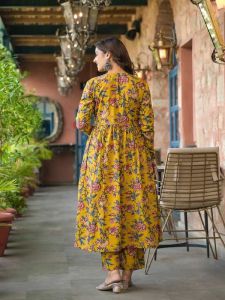 Ladies Yellow Rayon Printed Kurti Palazzo Set with Dupatta