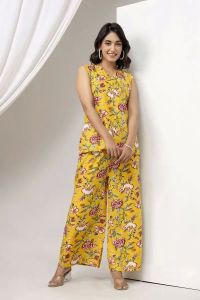 Ladies Yellow Viscose Rayon Printed Co-Ord Set
