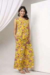 Ladies Yellow Viscose Rayon Printed Co-Ord Set