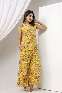 Ladies Yellow Viscose Rayon Printed Co-Ord Set