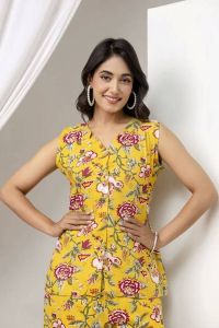 Ladies Yellow Viscose Rayon Printed Co-Ord Set