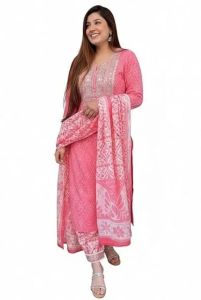 Light Pink Cotton Embroidered Salwar Suit With Dupatta