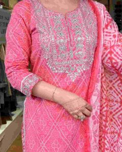 Light Pink Cotton Embroidered Salwar Suit With Dupatta