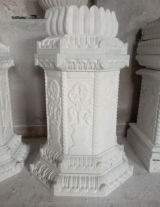 White Marble Tulsi Pot Crafted by Velvet Gold Marble
