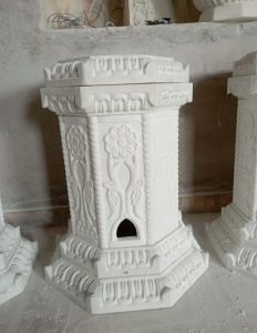 White Marble Tulsi Pot Crafted by Velvet Gold Marble