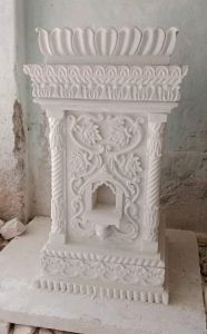 White Marble Tulsi Pot Crafted by Velvet Gold Marble