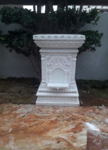 White Marble Tulsi Pot Crafted by Velvet Gold Marble