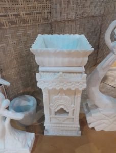 White Marble Tulsi Pot Crafted by Velvet Gold Marble