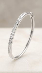 925 Italian Sterling Silver Precision Cut Square Zirconia Bangle