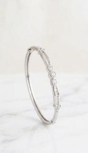 Sterling Silver Baguette Cut White Cubic Zirconia Bangle