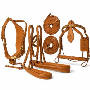 Aurelia Brass Premium Tan Full Grain Leather Horse Harness