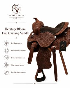 Heritagebloom Full Carving Brown Leather Horse Western Saddle