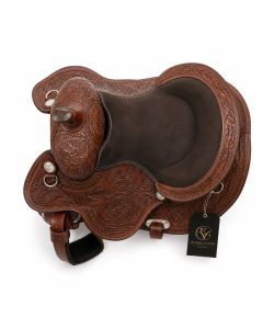 Heritagebloom Full Carving Brown Leather Horse Western Saddle