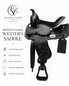 Midnight Scroll Black Leather Horse Western Saddle