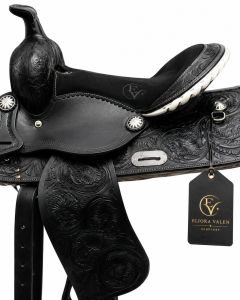 Midnight Scroll Black Leather Horse Western Saddle