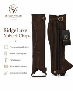 Ridgeluxe Premium Brown Nubuck Leather Half Riding Chap