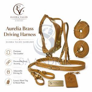 Aurelia Brass Premium Tan Leather Horse Driving Harness