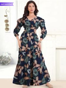 Floral Print Puff Sleeve A Line Maxi Dress