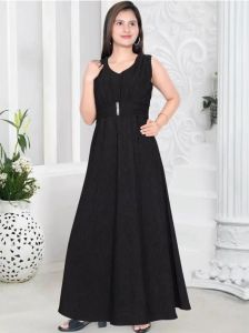 Women Black Self Design A Line Maxi Dress