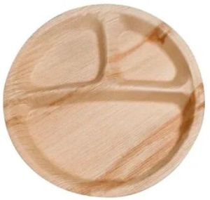 3 Compartment 10 Inch Round Areca Plate