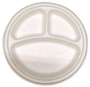 9 Inch  3 Compartment Round Bagasse Plate