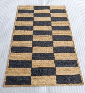 Black Checkerboard Rectangular Handmade Jute Rug