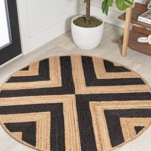 Black Geometric Round Handmade Jute Rug